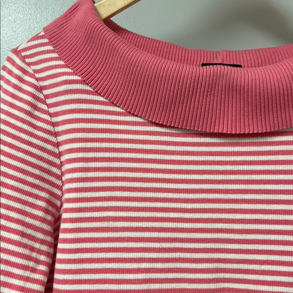 Rafaella Pink and White Striped Cowl Neck Cropped Top Sz L - Picture 3 of 5